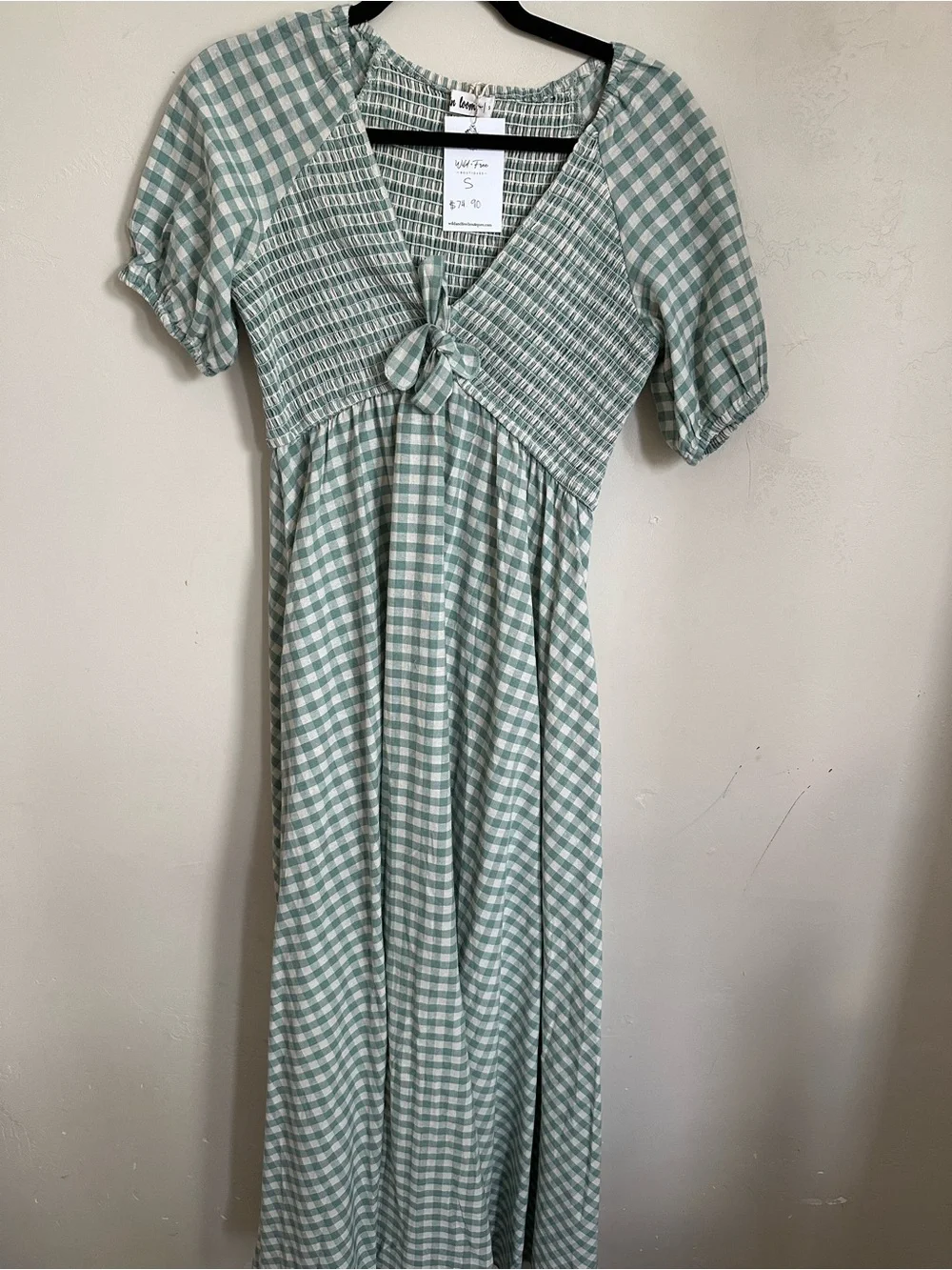 Gingham Tie-Front Maxi Dress in Sage Green - Picture 1 of 3
